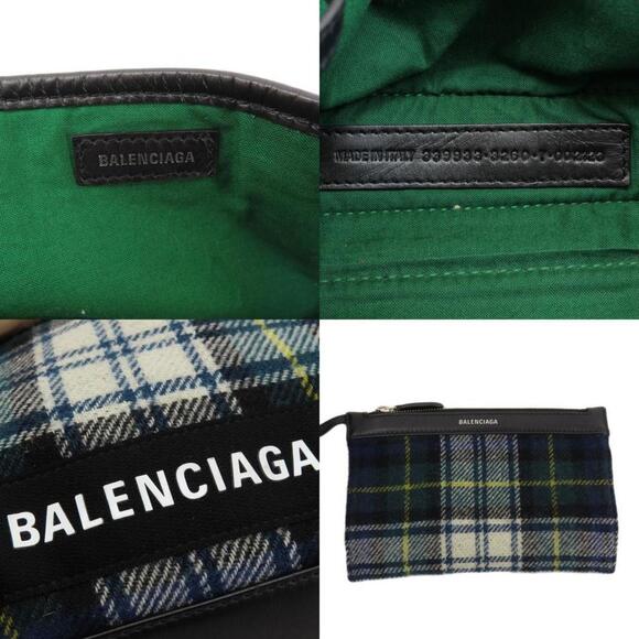 BALENCIAGA Checkered Wool Cabas Tote Bag in Navy Blue - Picture 6 of 11